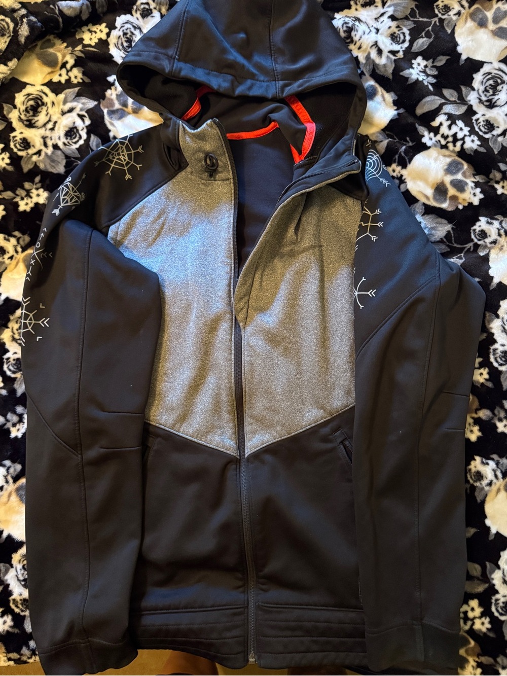 Boy's Nike Black & Gray Hooded Softshell Jacket - Athletic Zip Front
